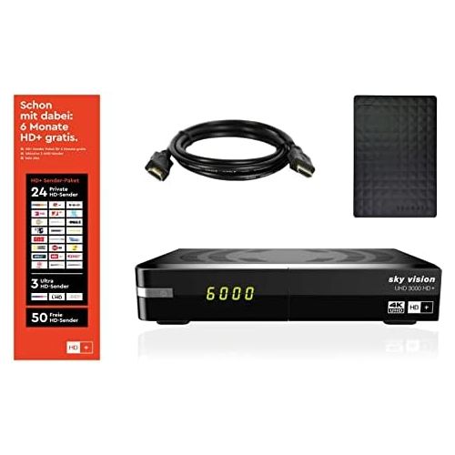  Sky Vision UHD 3000 HD+ Digital UHD Satellite Receiver + 1TB Hard Drive (4K UHD, HDTV, DVB S2, HDMI, USB 3.0, PVR Ready, 2160p, Unicable)