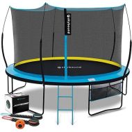 SkyBound 10FT 12FT 14FT Trampoline with Enclosure - Recreational Trampolines for Kids and Adults with SkyBound Jump Game - Outdoor Trampoline with Ladder - Patented Fiberglass Curved Poles - Free APP