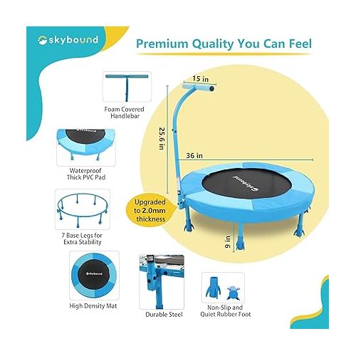  SkyBound 36 Inch Indoor Trampoline for Kids - Kids Trampoline Indoor with Handle - Toddler Trampoline with Upgraded 2.0mm Steel Pipe and Handlebar - Mini Indoor Trampoline for Kids Age 3 and Above