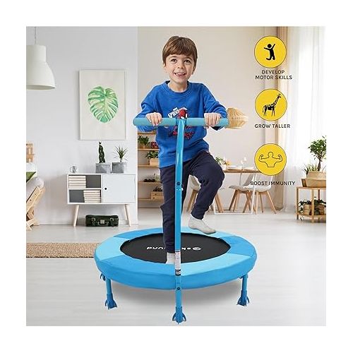  SkyBound 36 Inch Indoor Trampoline for Kids - Kids Trampoline Indoor with Handle - Toddler Trampoline with Upgraded 2.0mm Steel Pipe and Handlebar - Mini Indoor Trampoline for Kids Age 3 and Above