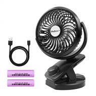 /SkyGenius Battery Operated Clip on Portable Fan for Baby Stroller, USB Rechargeable 4400mA Battery Powered Mini Desk Fan (Max 32Hours)