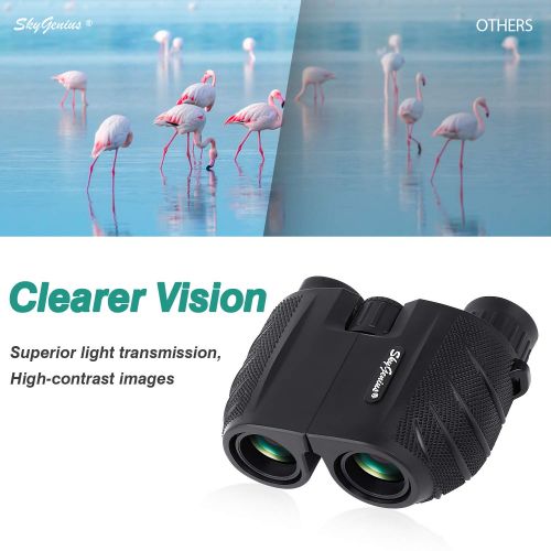  SkyGenius 10x25 Compact Binoculars for Adults, High Powered Binoculars Pocket for Concerts, Theater, Travel, BK4 Roof Prism FMC Lens Kid Binoculars for Bird Watching (0.53lb)