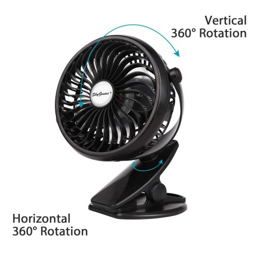  SkyGenius Battery Operated Clip on Mini Desk Fan, Black