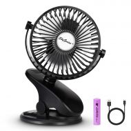 SkyGenius Battery Operated Stroller Fan, Rechargeable Battery/USB Powered Mini Clip on Fan with 3 Adjustable Speeds