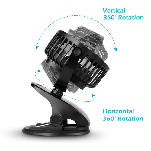  SkyGenius Battery Operated Stroller Fan, Rechargeable Battery/USB Powered Mini Clip on Fan with 3 Adjustable Speeds