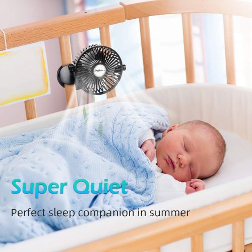  SkyGenius Battery Operated Stroller Fan, Rechargeable Battery/USB Powered Mini Clip on Fan with 3 Adjustable Speeds