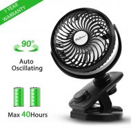 SkyGenius Battery Operated Clip On Oscillating Desk Fan, Portable Rechargeable Mini Personal Fan