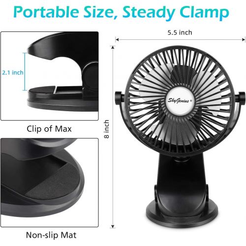  [아마존베스트]SkyGenius Battery Operated Stroller Fan, Rechargeable USB Powered Mini Clip on Desk Fan
