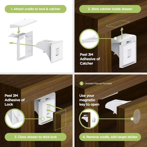  [아마존 핫딜] [아마존핫딜]Skyla Homes Child Safety Magnet Locks (12-Pack) Best Baby Proofing Lock for Kitchen Cabinet, Drawer, Cupboard - No Tool or Drill with 3M Adhesive, Cabinets Door Locking, Magnetic Latches Kit b