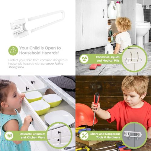  [아마존베스트]Skyla Homes - Sliding Cabinet Locks (8-Pack) 5 inch, Multi-Purpose Child Safety Lock, Hassle Free No Tools or Drilling Required, Best for Baby Proofing, Strong ABS Free Plastic Kno