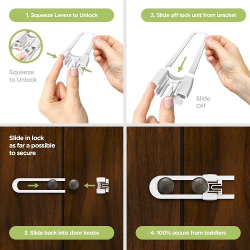  [아마존베스트]Skyla Homes - Sliding Cabinet Locks (8-Pack) 5 inch, Multi-Purpose Child Safety Lock, Hassle Free No Tools or Drilling Required, Best for Baby Proofing, Strong ABS Free Plastic Kno