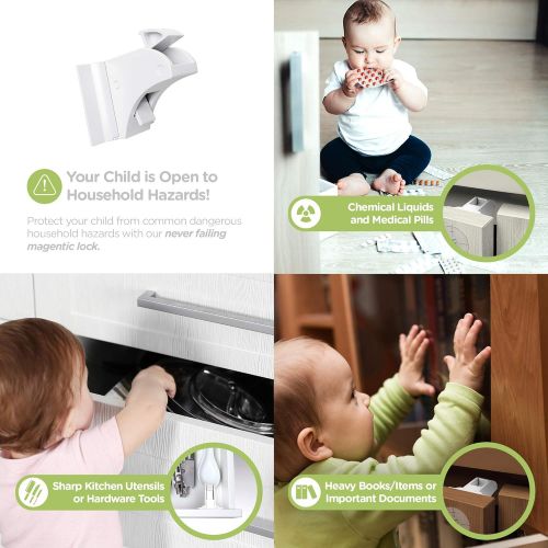  [아마존베스트]Skyla Homes - Child Safety Magnet Locks (12-Pack) Best Baby Proofing Lock for Kitchen Cabinet, Drawer, Cupboard - No Tool or Drill with 3M Adhesive, Cabinets Door Locking, Magnetic