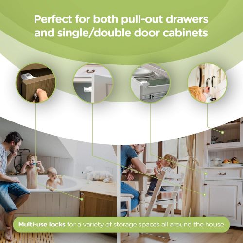  [아마존베스트]Skyla Homes - Child Safety Magnet Locks (12-Pack) Best Baby Proofing Lock for Kitchen Cabinet, Drawer, Cupboard - No Tool or Drill with 3M Adhesive, Cabinets Door Locking, Magnetic