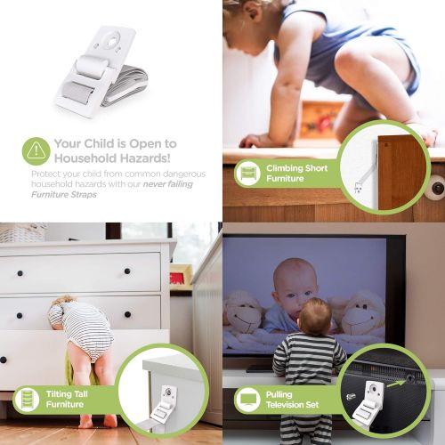  [아마존베스트]Skyla Homes - TV and Furniture Anchors (6-Pack) Anti Tip Wall Mount Straps for Baby Proof Safety, Best Adjustable Earthquake Resistant Strap, Safe Dresser n Bookshelf Child Proofin