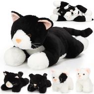 Skylety 5 Pieces Cat Stuffed Animal with Babies Inside Mommy Cat with 4 Cute Fluffy Plush Kittens in Cat's Belly Nurturing Cat Huggable Sleeping Birthday Surprise Gifts(Black, White)