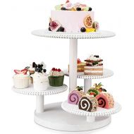 4 Tier Round Cupcake Tower Stand Beaded Wood Cake Stand with Tiered Tray Cupcake Stand for 50 Cupcakes Cake Display Stand Dessert Tiered Serving Tray for Birthday Graduation Wedding (White)