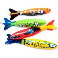 Skylety 4 Piece Dive Torpedo Bandits Pool Toys Underwater Diving Torpedo Bandits Water Games Training Gift Set for Boys Girls Ages 5 and Up