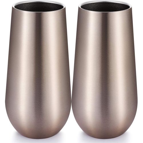  [아마존베스트]Skylety 2 Packs Champagne Flutes Wine Tumbler, 6 OZ Double-insulated Stemless Cocktail Cups Unbreakable Reusable Champagne Toasting Glasses with Lids (Champagne)