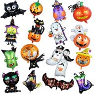 Skylety 16 Pieces Halloween Foil Balloons Halloween Aluminum Foil Balloon Pumpkin Cat Tree Witch Ghost Spider Demon Giant Balloon Double Sided Halloween Balloon Inflatable Balloon for Hall