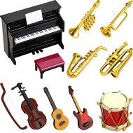Skylety Dollhouse Miniature Musical Instrument Set in 1:12 Scale, Mini Dollhouse Musical Instrument Model Includes Violin Piano Trumpet Saxophone Electric Guitar, Model Accessory for Dollh