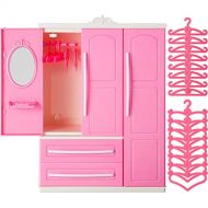 Skylety Doll Closet Furniture Wardrobe Clothing Organizer Doll Open Wardrobe Dollhouse Closet with 20 Pieces Doll Hangers 2 Style Pink Plastic Hangers Dollhouse Furniture Accessories (Clas