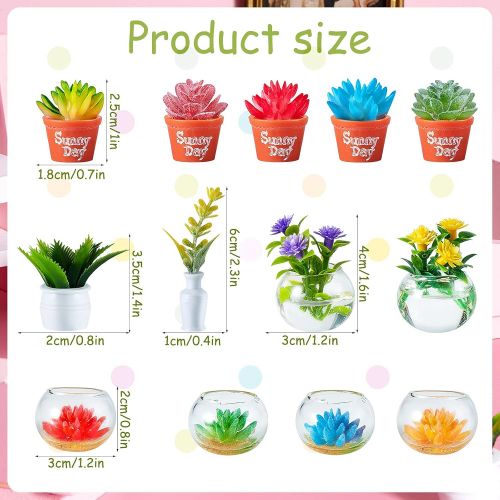  Skylety 14 Pieces Dollhouse Plant Miniature Bonsai Plant Mini Potted Plant Flower Model Tiny Fake Greenery Ornament Dollhouse Furniture for Toddlers Girls and Boys (Cute Style)