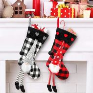 Skylety 2 Pieces Christmas Stockings Christmas Buffalo Plaid Stocking Xmas Fireplace Hanging Stockings Decoration Classic 3D Plush Xmas Stocking for Christmas Holiday Party Decor