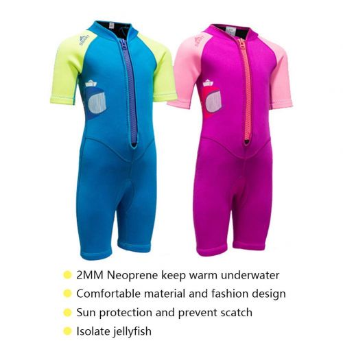  Skyone Kids Wetsuit Neoprene Shorty Swimsuit 2MM One Piece Swimming Suit for Girls Boys Youth Teen, Full Body Long Sleeve Surfing Suit Thermal UV for Snorkeling Scuba Diving Fishing