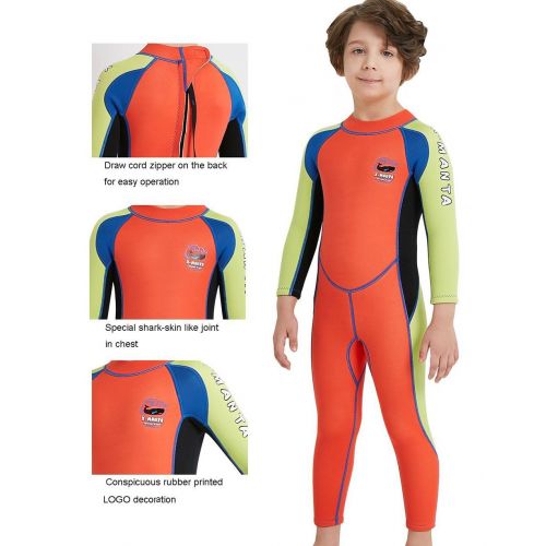  Skyone Neoprene Kids Wetsuit for Boys Girls 2.5MM One Piece Full Body Long Sleeve Swimsuit, UV Protection Keep Warm for Scuba Diving Snorkeling Swimming Fishing