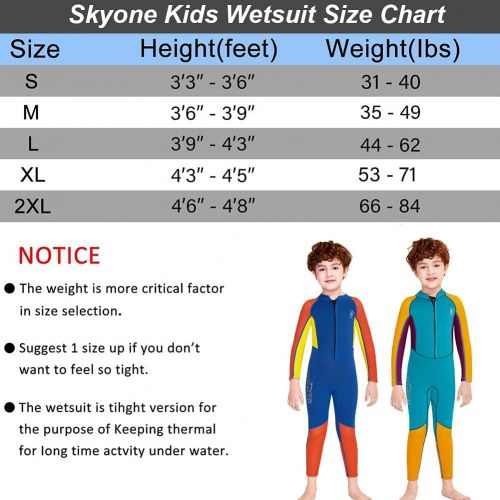  Skyone Kids Wetsuit for Girls Boys Toddlers Neoprene Full Body Thermal Swimsuit 2.5MM Surf Suit for Youth Teen, One Piece Children Warm Wetsuits Long Sleeve Scuba Suits for Diving Snorkel