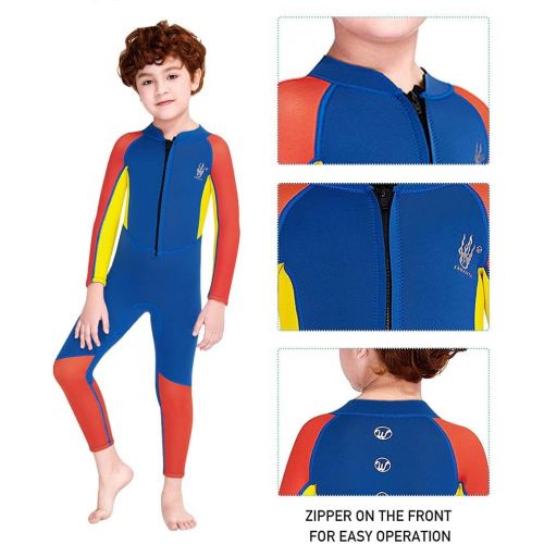  Skyone Kids Wetsuit for Girls Boys Toddlers Neoprene Full Body Thermal Swimsuit 2.5MM Surf Suit for Youth Teen, One Piece Children Warm Wetsuits Long Sleeve Scuba Suits for Diving Snorkel