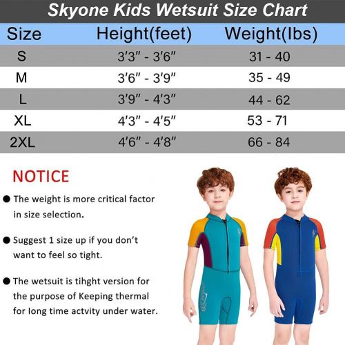  Skyone Neoprene Wetsuit Kids Girls Boys Toddler Shorty Thermal Swimsuit 2.5MM Scuba Suit for Teen Youth, One Piece Short Sleeve Child Diving Suits Warm Surf Suit Protection for Snorkeling