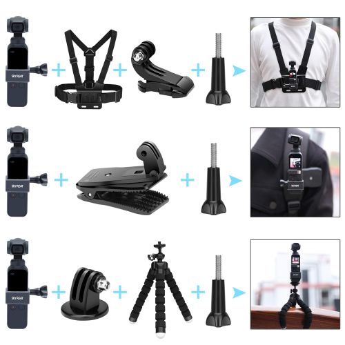  Skyreat Expansion Accessories Kit for DJI Osmo Pocket Handheld Camera Mounts Chest Strap Bike Car Backpack Clip Mount Tripod Holder for Osmo Pocket