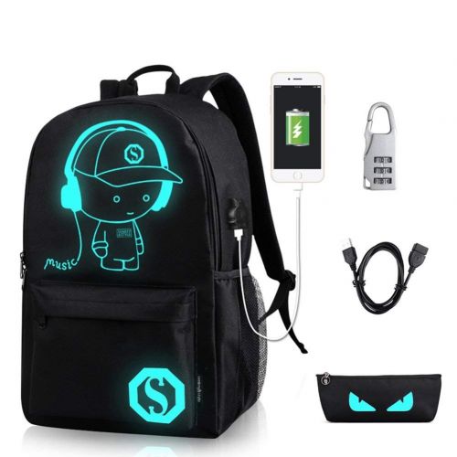  Skysep School Bags Anime Luminous Backpack Canvas Shoulder Daypack Boy Rucksack (Music Kid)