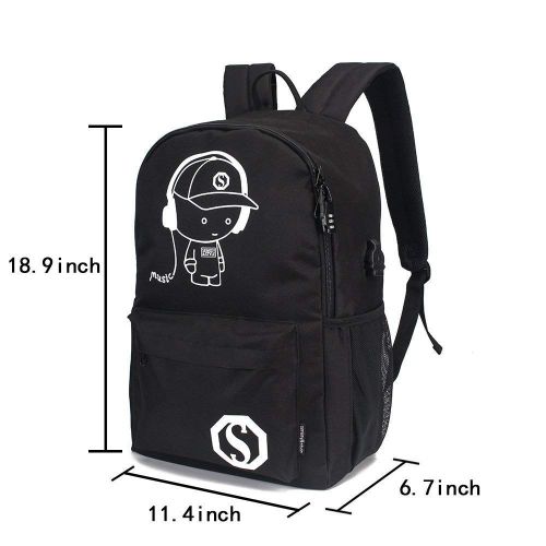  Skysep School Bags Anime Luminous Backpack Canvas Shoulder Daypack Boy Rucksack (Music Kid)