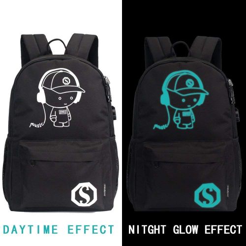  Skysep School Bags Anime Luminous Backpack Canvas Shoulder Daypack Boy Rucksack (Music Kid)