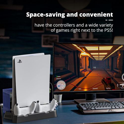  [아마존베스트]Skywin PS5 Stand - Compatible Playstation 5 Console Cooling Stand, PS5 Controller Charger, and 14 Disc Game Rack - Keep All Your Playstation 5 Accessories Organized in One Place
