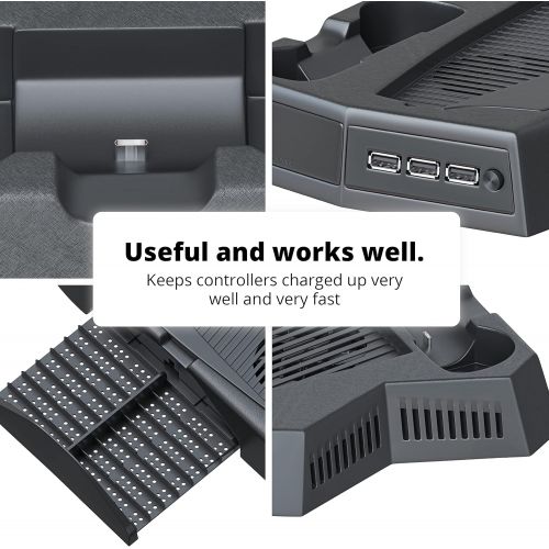  [아마존베스트]Skywin PS5 Stand - Compatible Playstation 5 Console Cooling Stand, PS5 Controller Charger, and 14 Disc Game Rack - Keep All Your Playstation 5 Accessories Organized in One Place