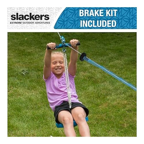  slackers 70 ft Hawk Series Zipline - Kids Zip line Kit with Safety Zipspring Brake System - Great Zipline Kit for Kids and Teens - Recommended Ages 7+ (Hawk Series)