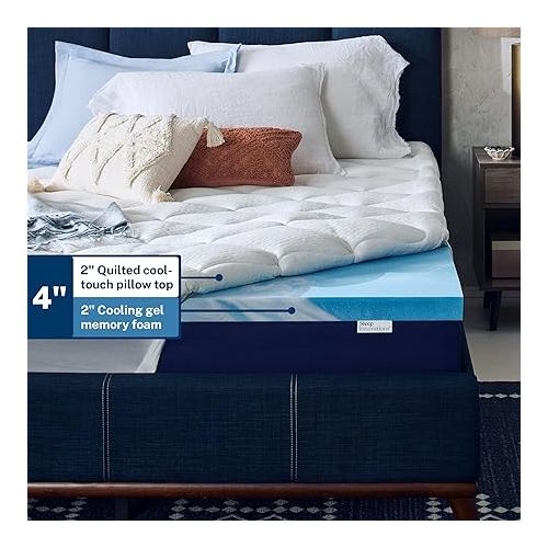  Sleep Innovations Cooling Comfort Gel Memory Foam Dual Layer Mattress Topper, 4 Inch, King Size, Pillow Top Cover