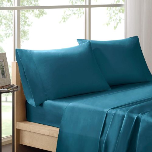 Sleep Philosophy 300TC Liquid King, Casual Silk Cotton, Teal Bed Set 4-Piece Include Flat, Fitted Sheet & 2 Pillowcases