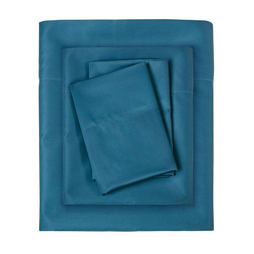  Sleep Philosophy 300TC Liquid King, Casual Silk Cotton, Teal Bed Set 4-Piece Include Flat, Fitted Sheet & 2 Pillowcases