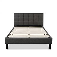 Sleep Revolution Upholstered Square Stitched Platform Bed with Wooden Slats, Queen