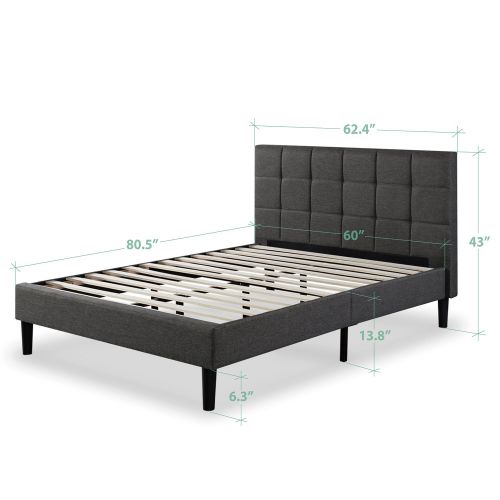  Sleep Revolution Upholstered Square Stitched Platform Bed with Wooden Slats, Queen