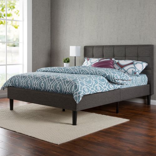  Sleep Revolution Upholstered Square Stitched Platform Bed with Wooden Slats, Queen