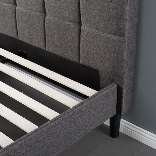  Sleep Revolution Upholstered Square Stitched Platform Bed with Wooden Slats, Queen