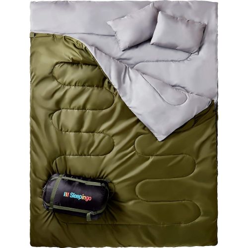  Sleepingo Double Sleeping Bag for Backpacking, Camping, Or Hiking - Queen Size XL for 2 People, Cold Weather, Waterproof Sleeping Bag for Adults Or Teens, Truck, Tent, Or Sleeping