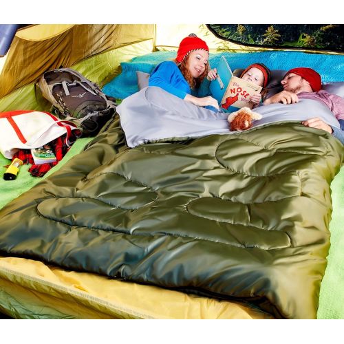  Sleepingo Double Sleeping Bag for Backpacking, Camping, Or Hiking - Queen Size XL for 2 People, Cold Weather, Waterproof Sleeping Bag for Adults Or Teens, Truck, Tent, Or Sleeping