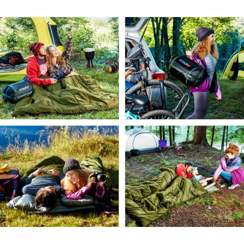  Sleepingo Double Sleeping Bag for Backpacking, Camping, Or Hiking - Queen Size XL for 2 People, Cold Weather, Waterproof Sleeping Bag for Adults Or Teens, Truck, Tent, Or Sleeping