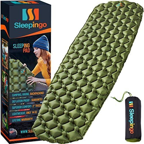  Sleepingo Camping Sleeping Pad - Mat, (Large), Ultralight 14.5 OZ, Best Sleeping Pads for Backpacking, Hiking Air Mattress - Lightweight, Inflatable & Compact, Camp Sleep Pad